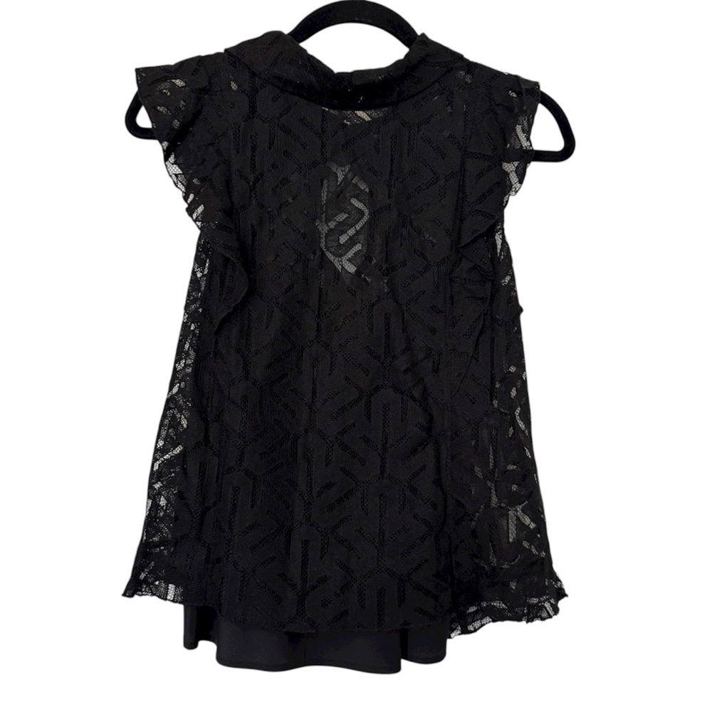 Twelfth Street By Cynthia Vincent Ruffle Lace‎ Sleeveless Blouse Black